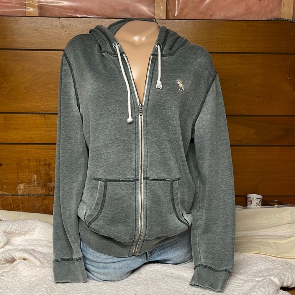 Abercrombie & Fitch Vintage Wash Charcoal Gray Zip Hoodie